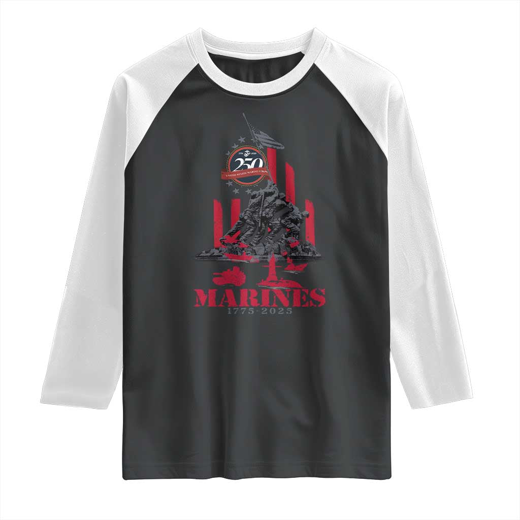 Marine Veteran 250th Anniversary Raglan Shirt Retro Military Corps American Flag TS10 Black White Print Your Wear