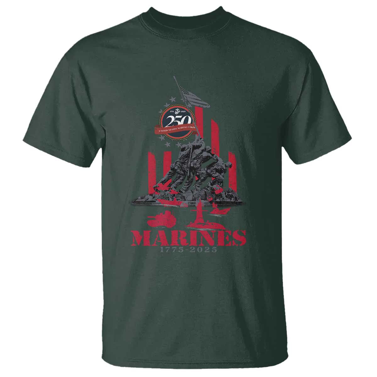 Marine Veteran 250th Anniversary T Shirt Retro Military Corps American Flag TS10 Dark Forest Green Print Your Wear