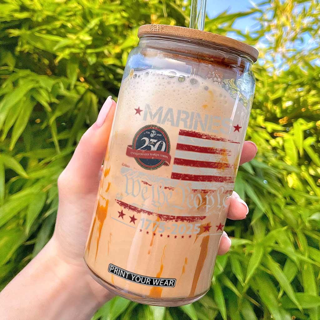 Marine Veteran 250th Anniversary Glass Can Retro Patriotic Military Gift American Flag TS10 Black Print Your Wear