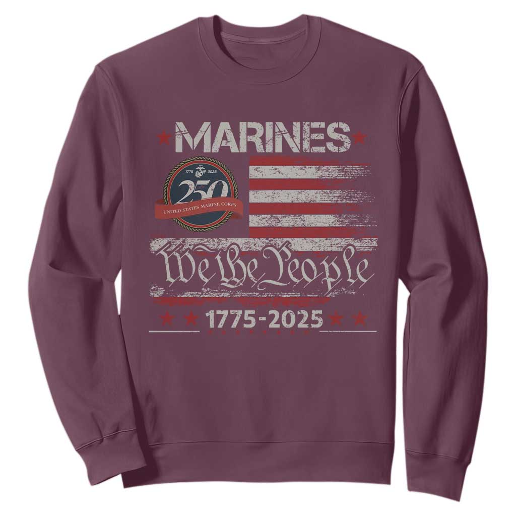 Marine Veteran 250th Anniversary Sweatshirt Retro Patriotic Military Gift American Flag TS10 Maroon Print Your Wear