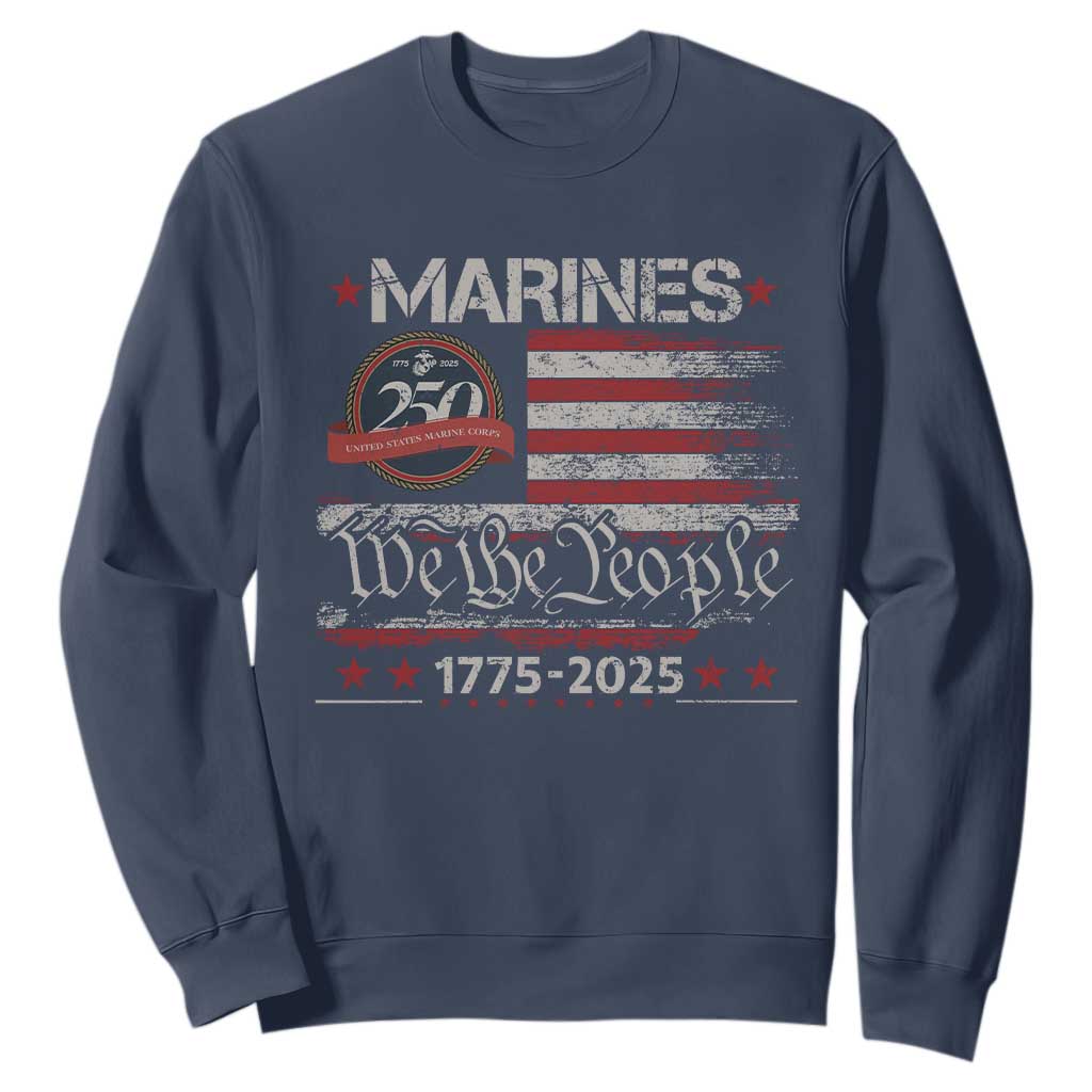 Marine Veteran 250th Anniversary Sweatshirt Retro Patriotic Military Gift American Flag TS10 Navy Print Your Wear