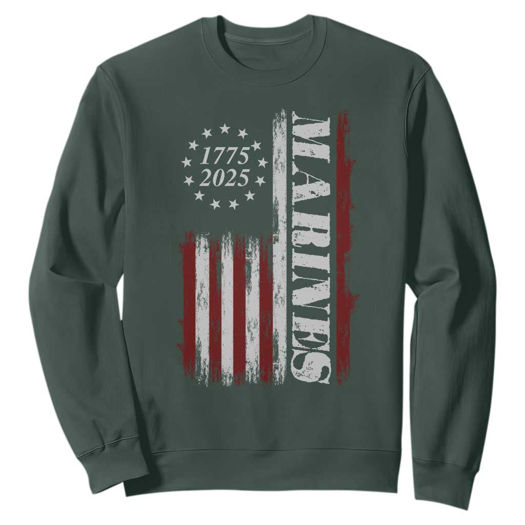 Marine 250th Anniversary Sweatshirt Retro Patriotic Military Veteran Gift American Flag TS10 Dark Forest Green Print Your Wear