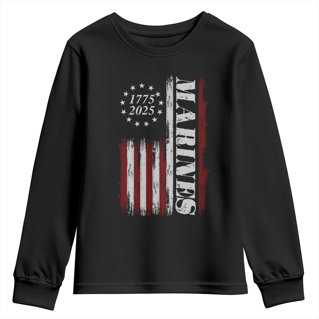 Marine 250th Anniversary Youth Sweatshirt Retro Patriotic Military Veteran Gift American Flag TS10 Black Print Your Wear