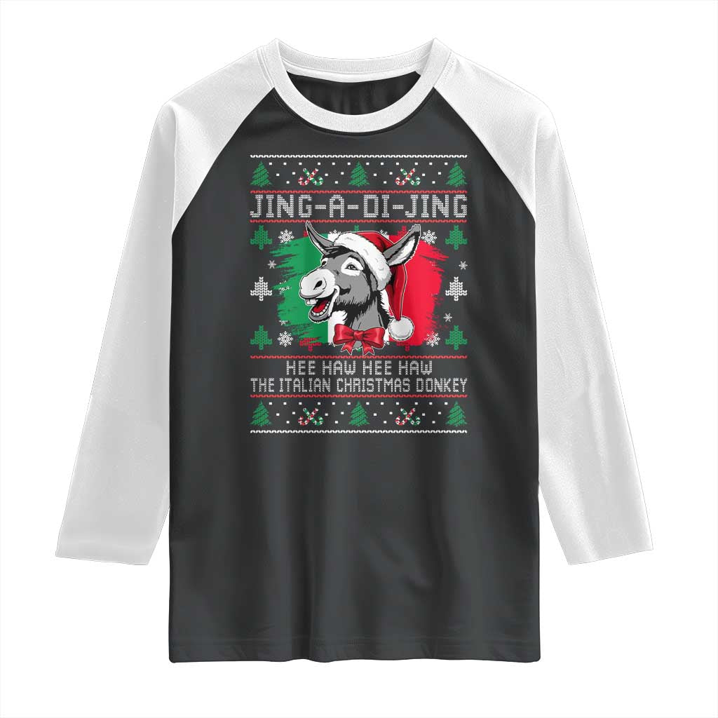 Italian Christmas Donkey Raglan Shirt Jing a Di Jing Dominick the Ugly Christmas TS10 Black White Print Your Wear