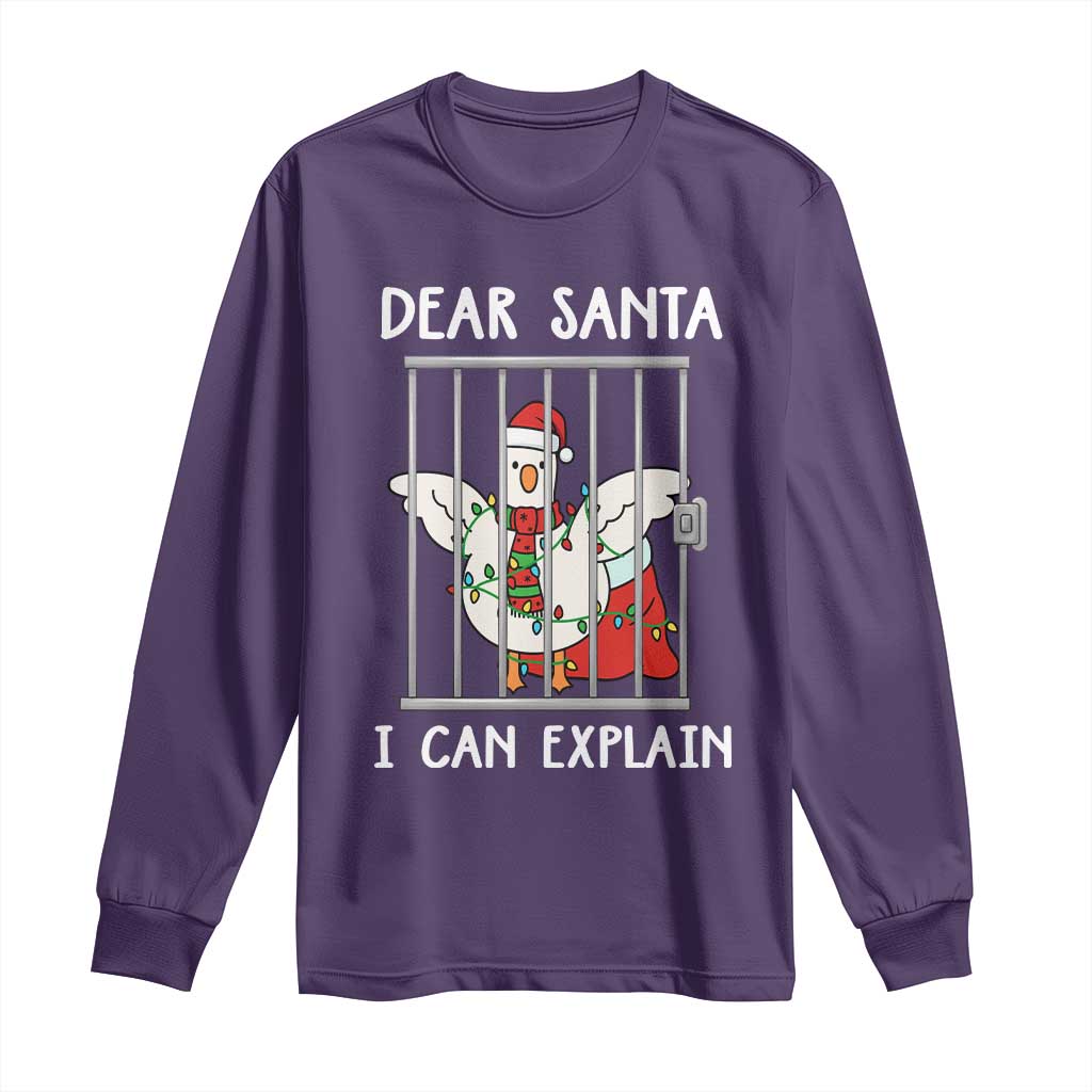 Funny Christmas Goose Long Sleeve Shirt Dear Santa I Can Explain Xmas Meme TS10 Purple Print Your Wear