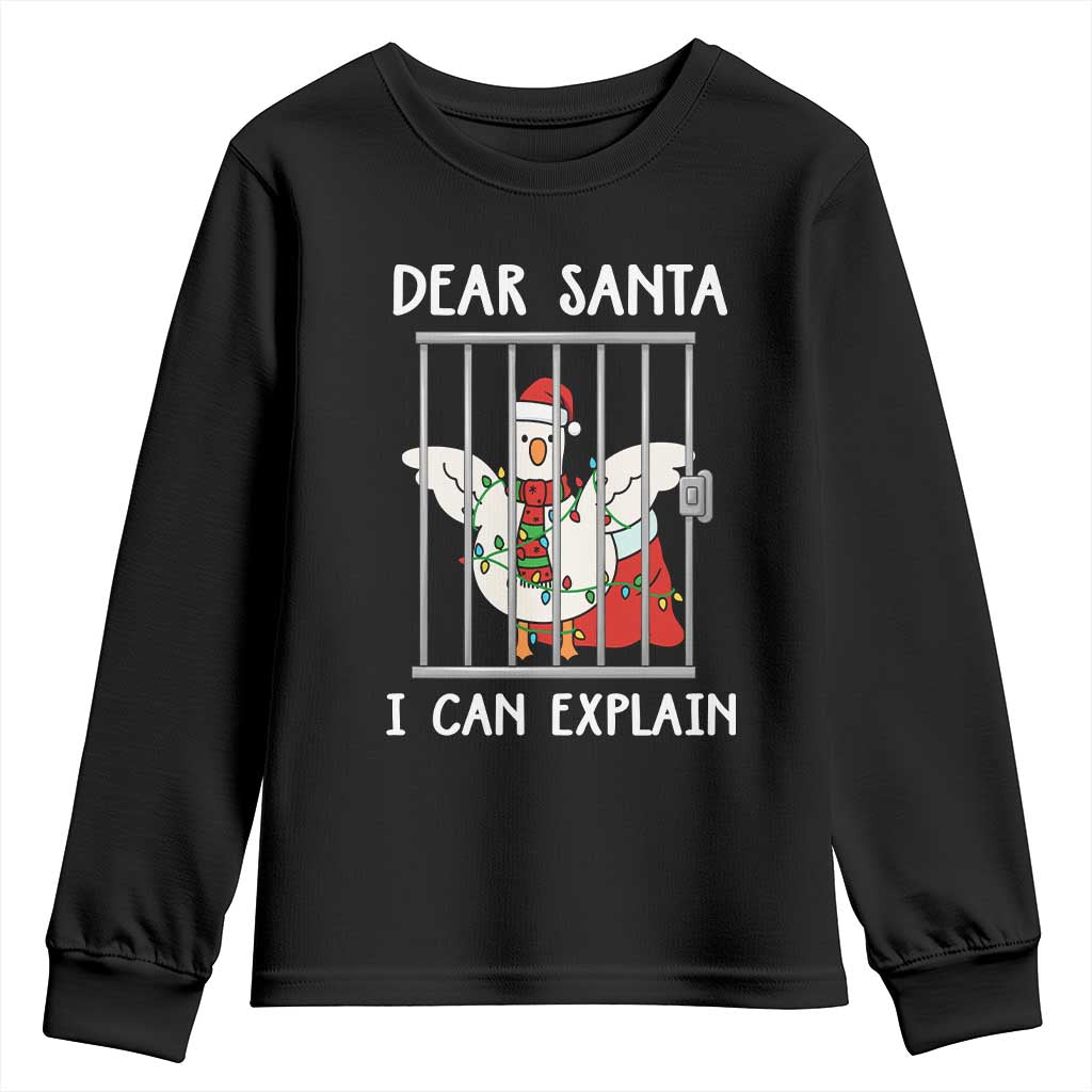 Funny Christmas Goose Youth Sweatshirt Dear Santa I Can Explain Xmas Meme TS10 Black Print Your Wear