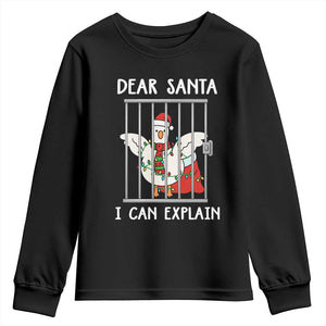 Funny Christmas Goose Youth Sweatshirt Dear Santa I Can Explain Xmas Meme TS10 Black Print Your Wear
