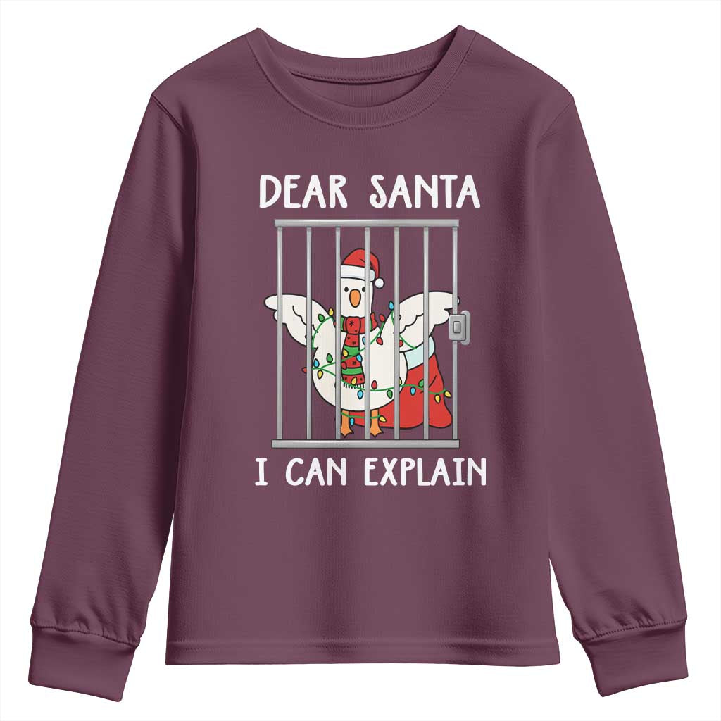 Funny Christmas Goose Youth Sweatshirt Dear Santa I Can Explain Xmas Meme TS10 Maroon Print Your Wear