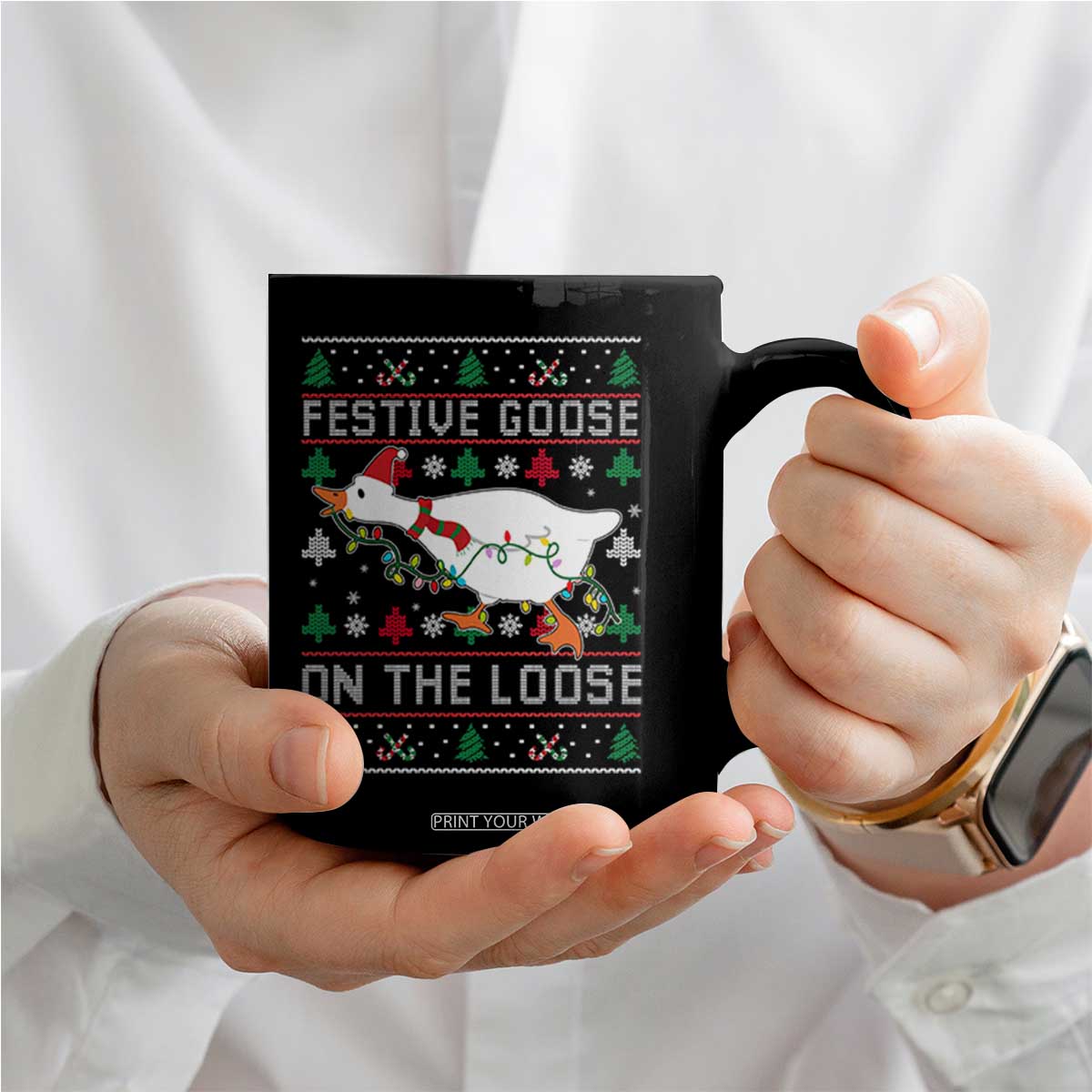 Funny Goose Ugly Christmas Coffee Mug Festive Goose On The Loose TS10 Print Your Wear