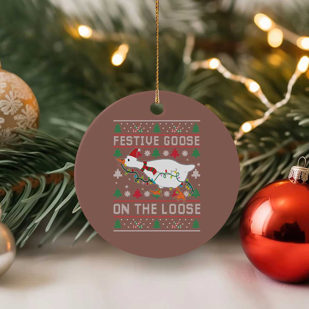 Funny Goose Ugly Christmas Ceramic Ornament Festive Goose On The Loose TS10 1pc Mocha Print Your Wear