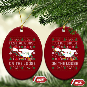 Funny Goose Ugly Christmas Ceramic Ornament Festive Goose On The Loose TS10 Print Your Wear