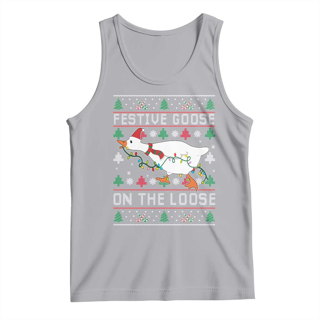 Funny Goose Ugly Christmas Tank Top Festive Goose On The Loose TS10 Athletic Heather Print Your Wear