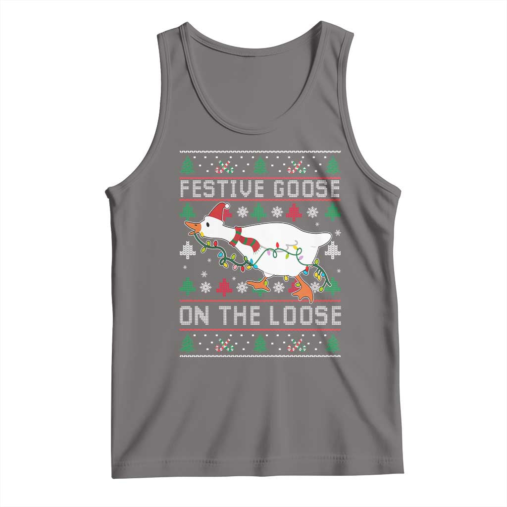 Funny Goose Ugly Christmas Tank Top Festive Goose On The Loose TS10 Deep Heather Print Your Wear