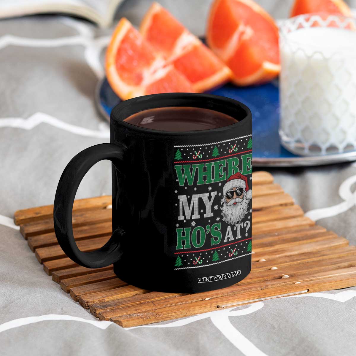 Where's My Ho At Matching Ugly Christmas Coffee Mug Santa Funny Couples TS10 Print Your Wear