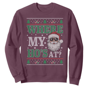 Where's My Ho At Matching Ugly Christmas Sweatshirt Santa Funny Couples TS10 Maroon Print Your Wear