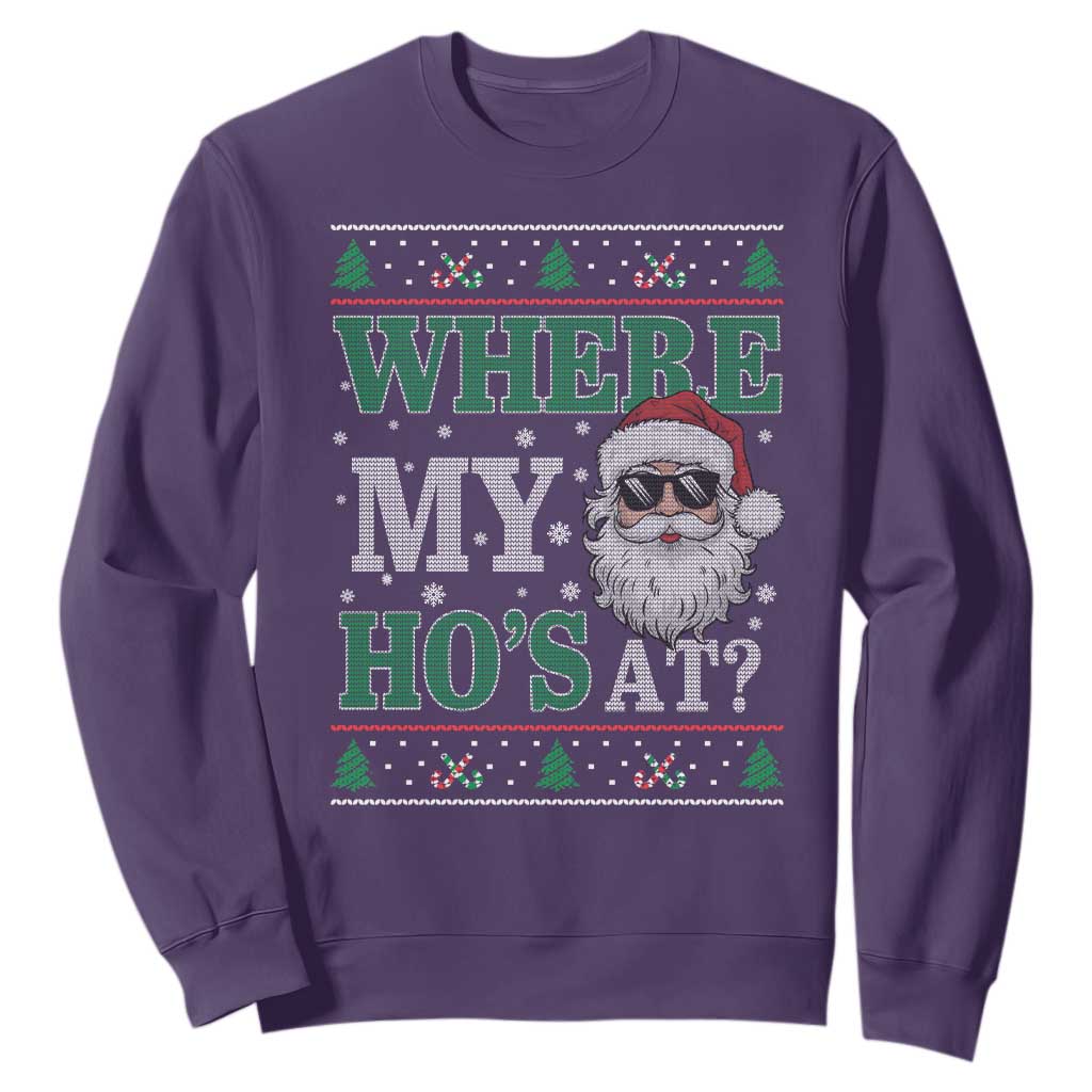 Where's My Ho At Matching Ugly Christmas Sweatshirt Santa Funny Couples TS10 Purple Print Your Wear