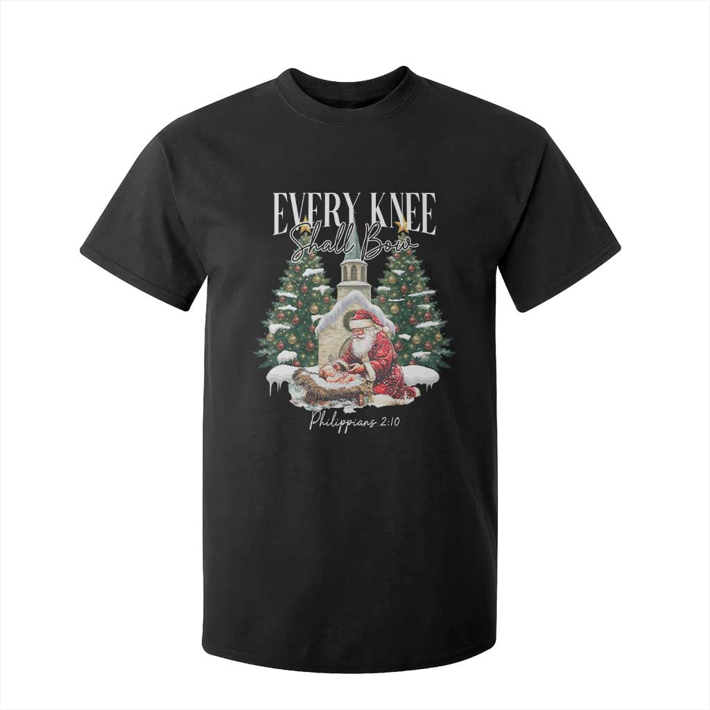 Every Knee Shall Bow T Shirt For Kid Nativity Scene Santa and Baby Jesus Christmas TS10 Black Print Your Wear