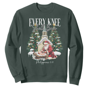 Every Knee Shall Bow Sweatshirt Nativity Scene Santa and Baby Jesus Christmas TS10 Dark Forest Green Print Your Wear