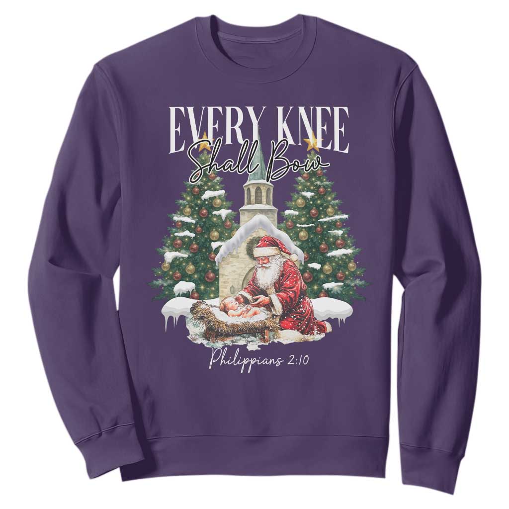 Every Knee Shall Bow Sweatshirt Nativity Scene Santa and Baby Jesus Christmas TS10 Purple Print Your Wear