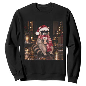 Christmas Raccoon Drinking Cocoa Sweatshirt Cute Sarcastic Wildlife Festive Secret Santa