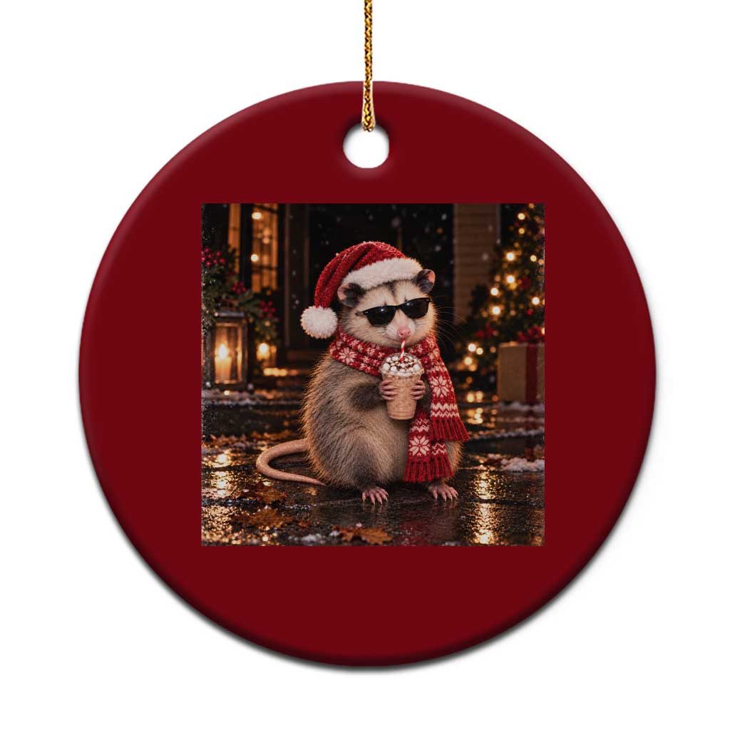 Christmas Possum Drinking Cocoa Ceramic Ornament Funny Sarcastic Opossum Festive Secret Santa