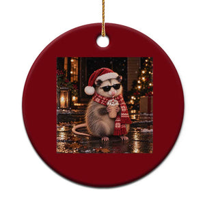 Christmas Possum Drinking Cocoa Ceramic Ornament Funny Sarcastic Opossum Festive Secret Santa