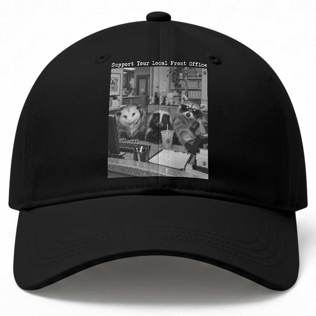 Funny Front Office Squad Raccoon Possum Receptionist Baseball Cap Dental Administrative Assistant Appreciation Humor