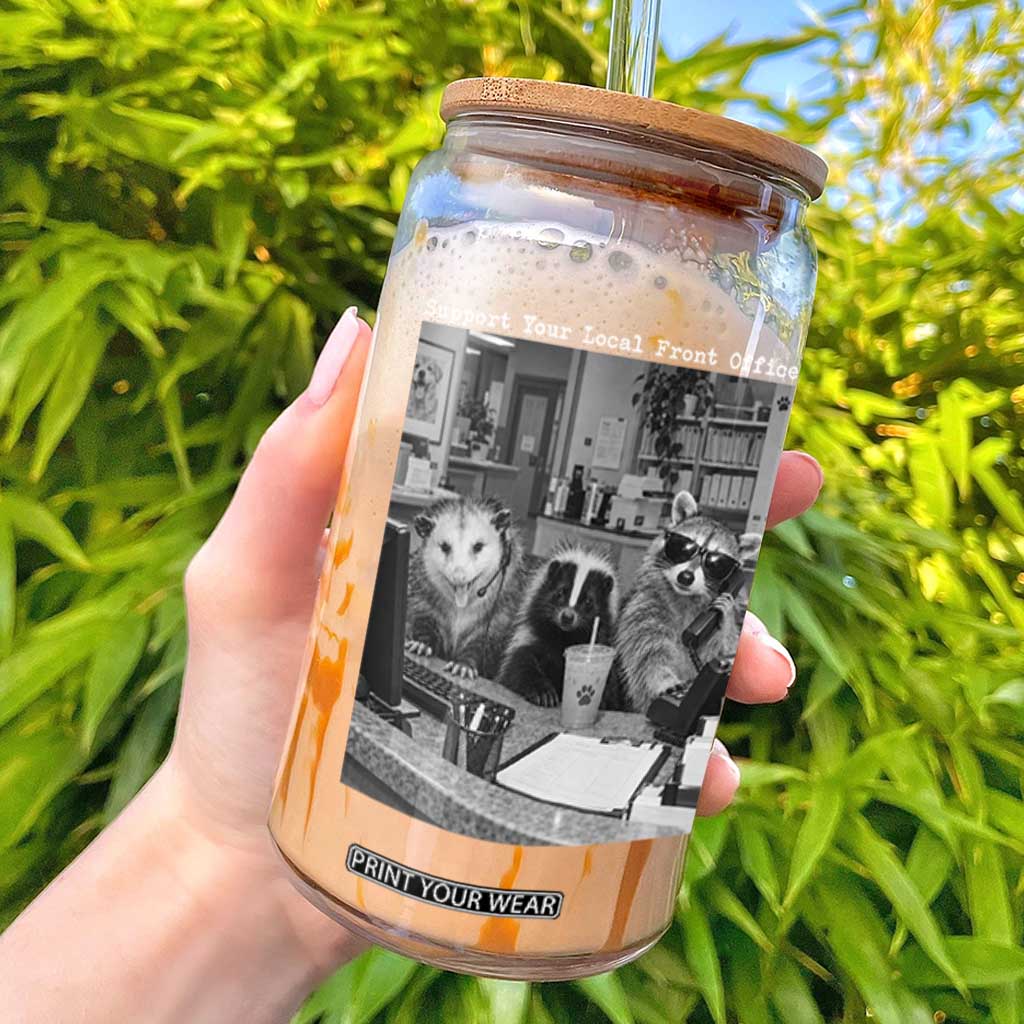 Funny Front Office Squad Raccoon Possum Receptionist Glass Can Dental Administrative Assistant Appreciation Humor