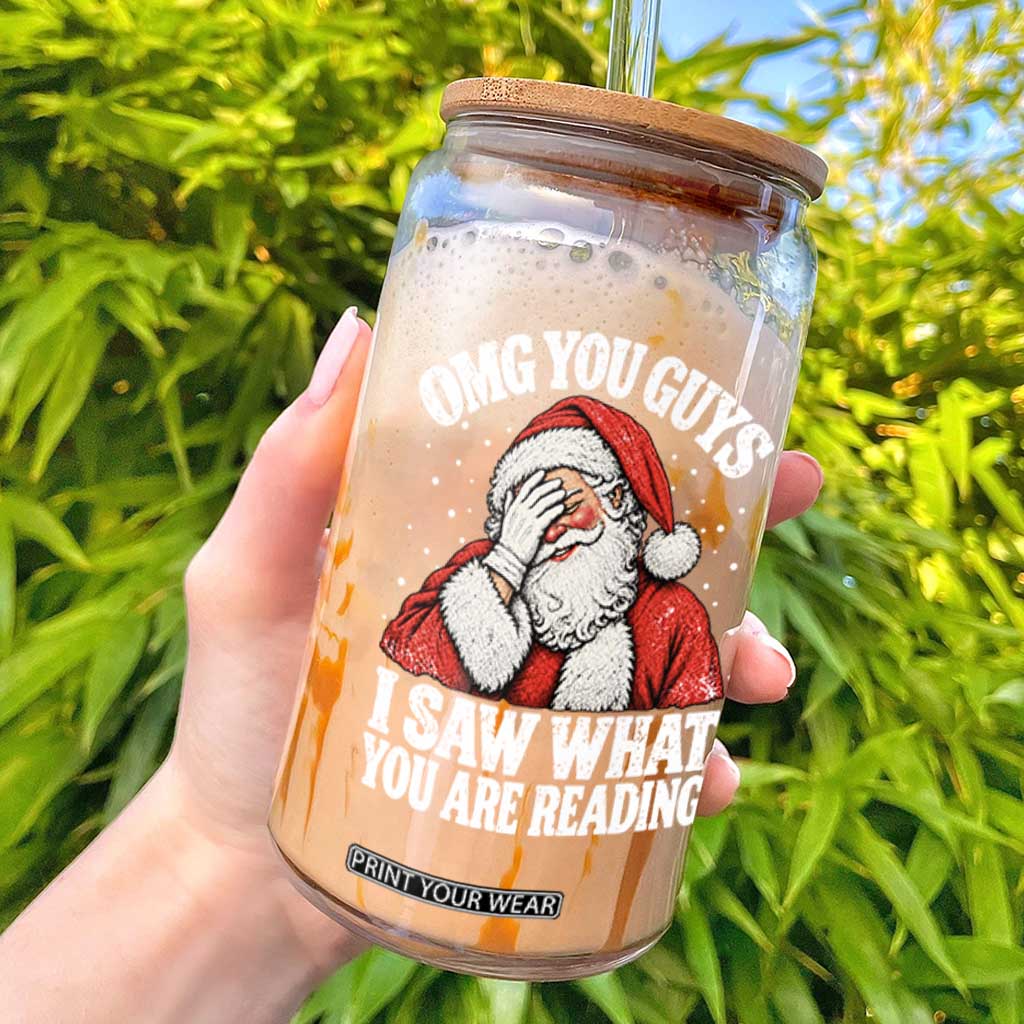 Funny Christmas Book Lover Glass Can Santa OMG You Guys I Saw What You Are Reading