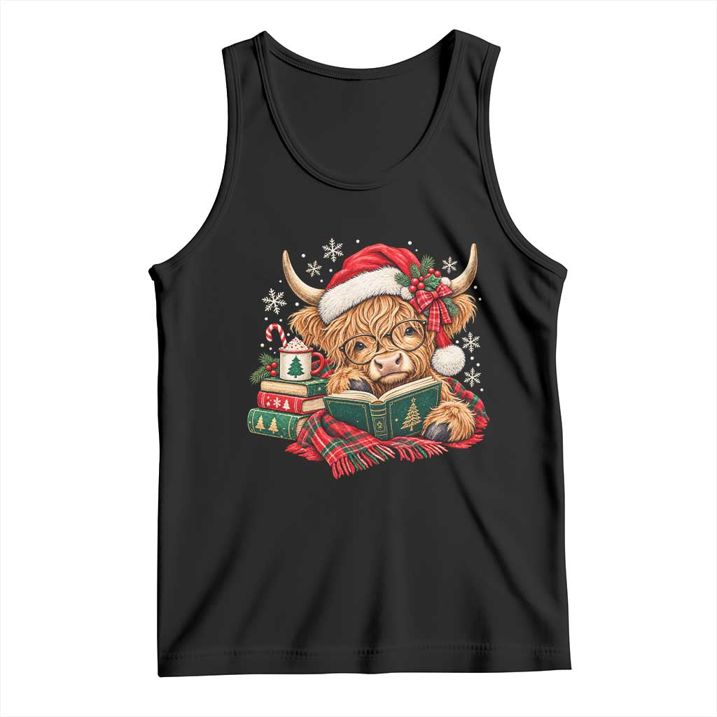 Christmas Highland Cow Book Lover Tank Top Vintage Farmhouse Bookworm Reading Aesthetic