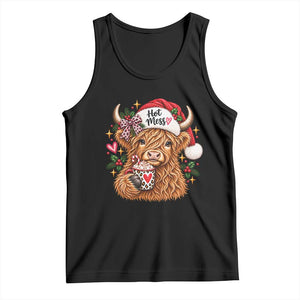 Hot Mess Christmas Highland Cow Tank Top Sassy Leopard Bow Holiday Cocoa