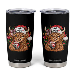 Hot Mess Christmas Highland Cow Tumbler Cup Sassy Leopard Bow Holiday Cocoa