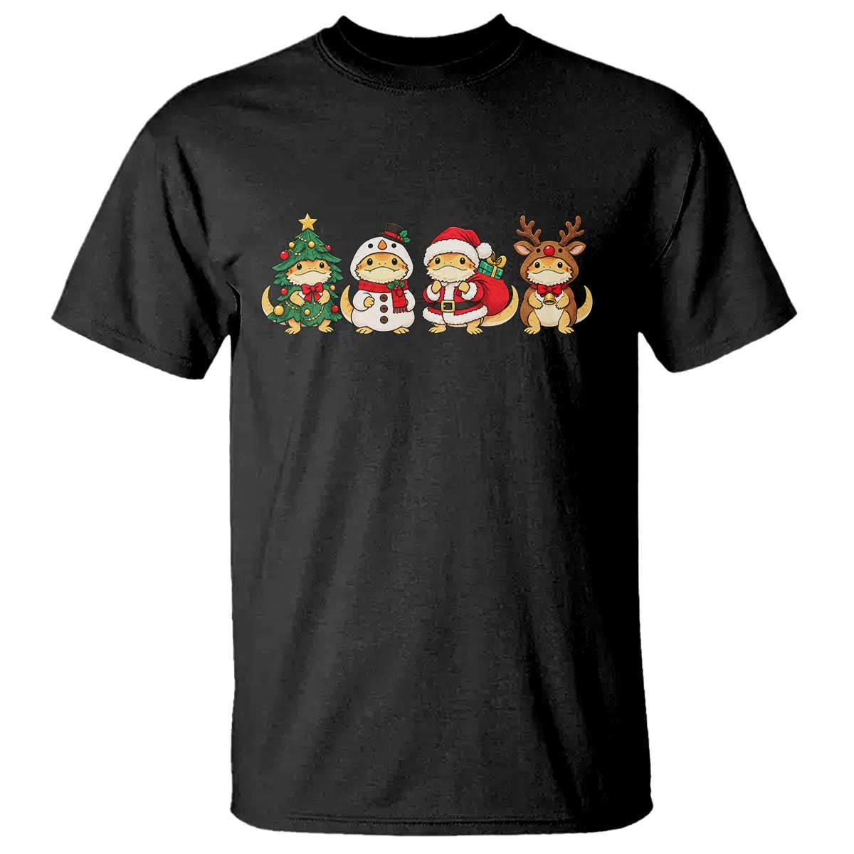 Christmas Bearded Dragon Lover T Shirt Kawaii Reptile Santa Snowman Holiday