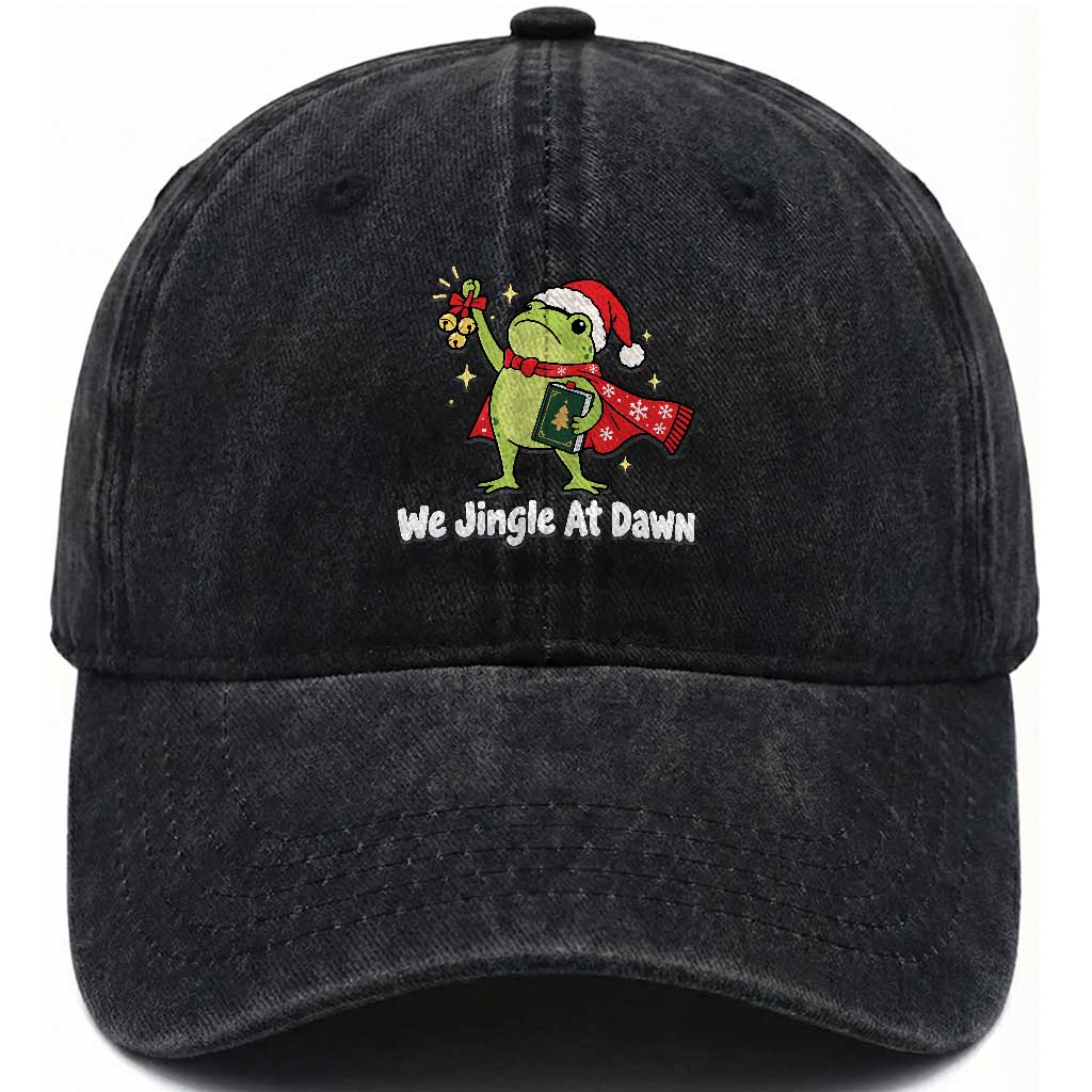 Funny Christmas Frog Jingle Bells Washed Cotton Baseball Cap We Jingle At Dawn