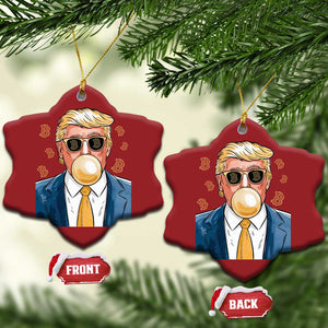 Trump Bitcoin Christmas Ornament 2024 President Funny Golden Trump Bubble Gum TS10 Snow Flake Red Print Your Wear