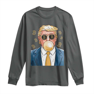 Trump Bitcoin Long Sleeve Shirt 2024 President Funny Golden Trump Bubble Gum TS10 Dark Heather Print Your Wear