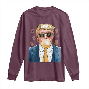 Trump Bitcoin Long Sleeve Shirt 2024 President Funny Golden Trump Bubble Gum TS10 Maroon Print Your Wear