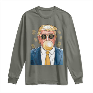 Trump Bitcoin Long Sleeve Shirt 2024 President Funny Golden Trump Bubble Gum TS10 Military Green Print Your Wear