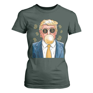 Trump Bitcoin T Shirt For Women 2024 President Funny Golden Trump Bubble Gum TS10 Dark Forest Green Print Your Wear