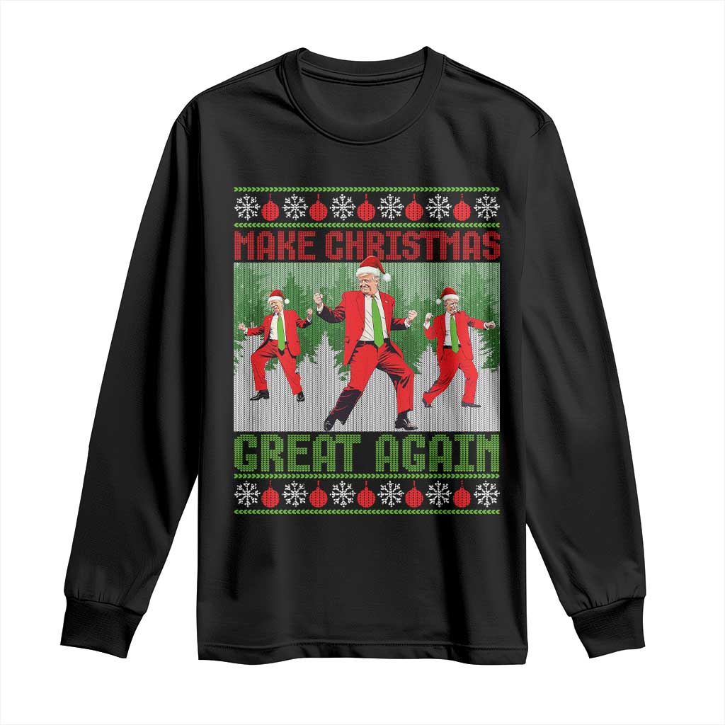 Funny Trump Christmas Long Sleeve Shirt Make Xmas Great Again Ugly Sweater Santa Trump Dance Pajamas TS10 Black Print Your Wear