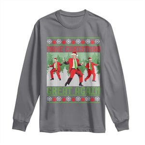 Funny Trump Christmas Long Sleeve Shirt Make Xmas Great Again Ugly Sweater Santa Trump Dance Pajamas TS10 Charcoal Print Your Wear