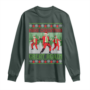 Funny Trump Christmas Long Sleeve Shirt Make Xmas Great Again Ugly Sweater Santa Trump Dance Pajamas TS10 Dark Forest Green Print Your Wear