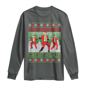 Funny Trump Christmas Long Sleeve Shirt Make Xmas Great Again Ugly Sweater Santa Trump Dance Pajamas TS10 Dark Heather Print Your Wear