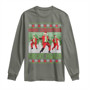 Funny Trump Christmas Long Sleeve Shirt Make Xmas Great Again Ugly Sweater Santa Trump Dance Pajamas TS10 Military Green Print Your Wear