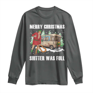 Funny Christmas Trump Long Sleeve Shirt Shitter Was Full Ugly Xmas TS10 Dark Heather Print Your Wear