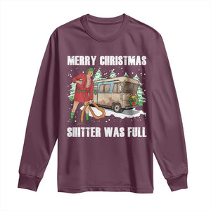 Funny Christmas Trump Long Sleeve Shirt Shitter Was Full Ugly Xmas TS10 Maroon Print Your Wear