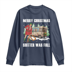 Funny Christmas Trump Long Sleeve Shirt Shitter Was Full Ugly Xmas TS10 Navy Print Your Wear