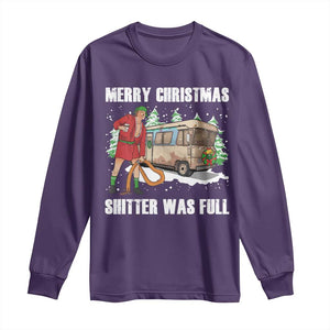 Funny Christmas Trump Long Sleeve Shirt Shitter Was Full Ugly Xmas TS10 Purple Print Your Wear