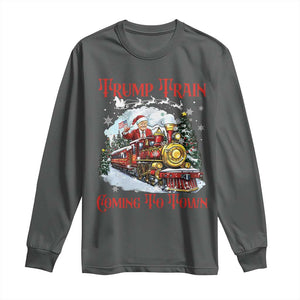 Funny Trump Christmas Long Sleeve Shirt Trump Train Coming To Town Santa Pajamas TS10 Dark Heather Print Your Wear