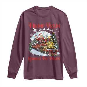 Funny Trump Christmas Long Sleeve Shirt Trump Train Coming To Town Santa Pajamas TS10 Maroon Print Your Wear